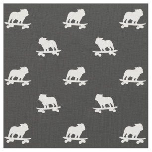 Tissu Skateboard Bulldog Silhouettes Motif Chien Cool