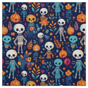 Tissu Skeletons et citrouille halloween vibrants
