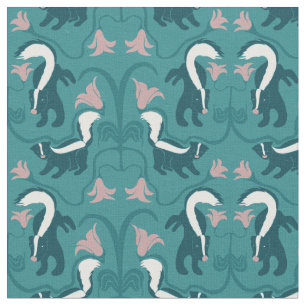 Tissu Skunks and Flowers Dark Turquoise Green