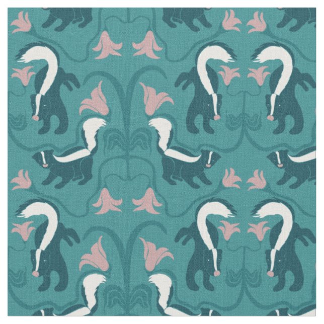 Tissu Skunks and Flowers Dark Turquoise Green (Fermer)