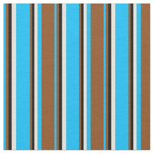 Tissu Sky Blue profond, Brown, noir et Motif beige