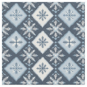 Tissu Snowflakes & Diamant en bleu et blanc