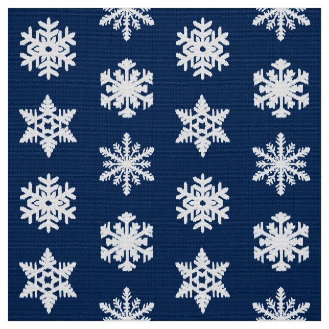 Tissu Snowflakes Ikat - Blanc et Bleu Marine (Échantillon)
