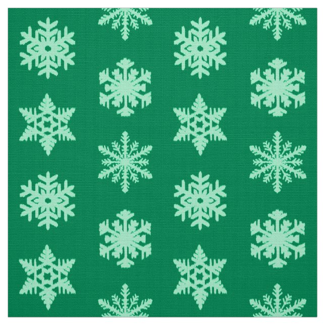 Tissu Snowflakes Ikat - Vert pin et menthe (Échantillon)