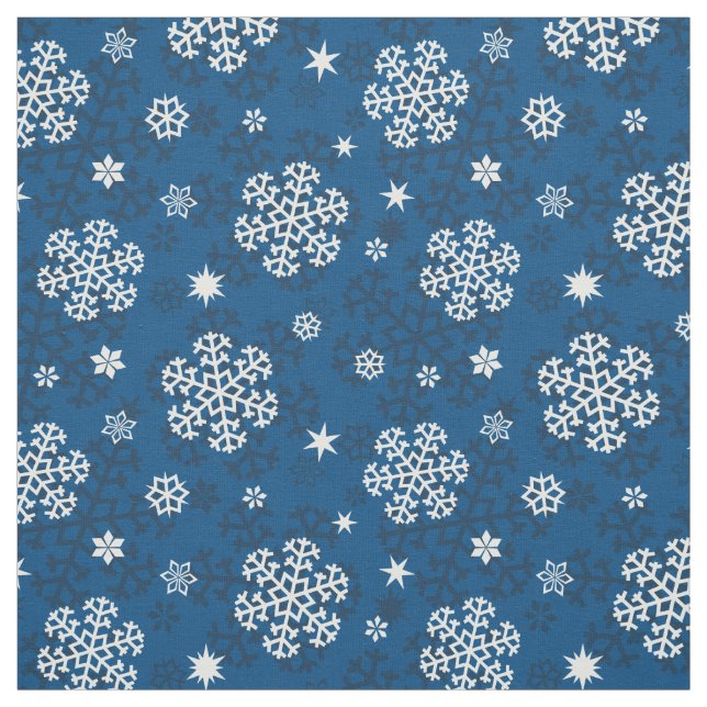 Tissu Snowflakes Motif sur Blue (Échantillon)