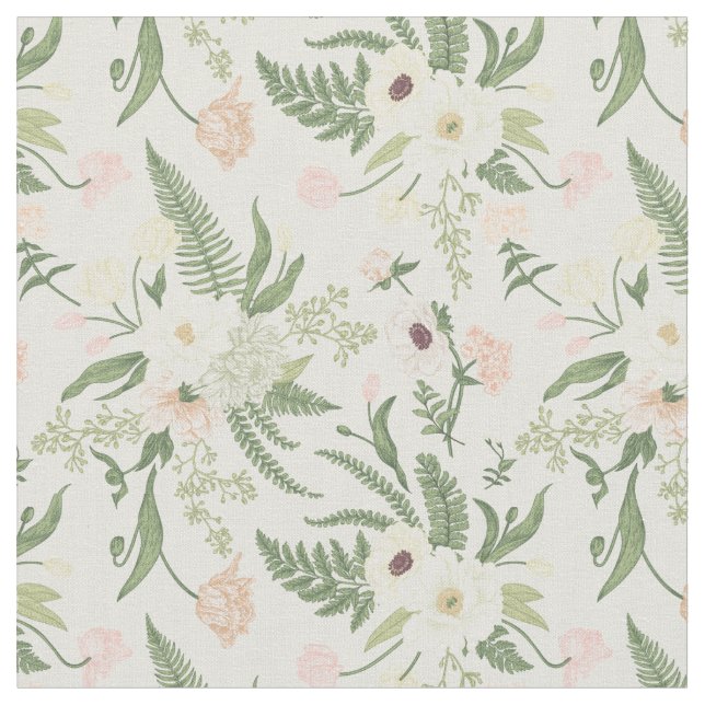 Tissu Soft Mint Green Garden Motif (Fermer)