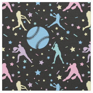 Tissu Softball Féminin - Joueuses avec Étoiles