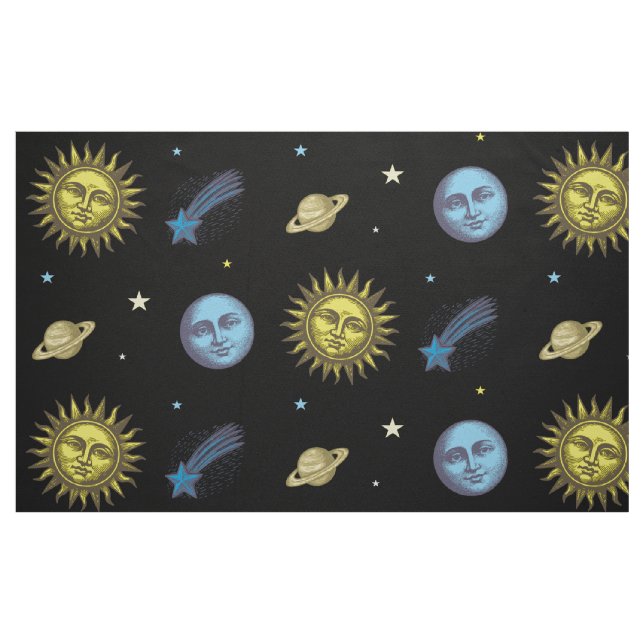 Tissu Soleil Lune Étoiles Art Céleste de Style Gravure s (Fat Quarter)