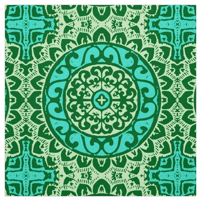 Tissu Soleil Sud-Ouest Mandala Batik, Vert citron (Échantillon)