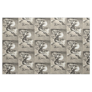 Tissu Sorcière monochrome balai de chauve-souris pleine