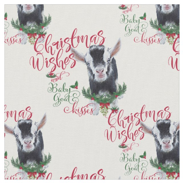 Tissu Souhaits de Noël Bébé chèvre Baisers Pygmée chèvre (Fermer)