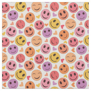 Tissu Sourire Visages heureux avec Coeurs colorés
