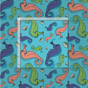 Tissu Sous la mer - Cheval de mer et Motif de coque