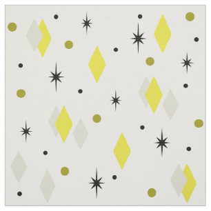 Tissu Space Age Diamonds Yellow Gray White