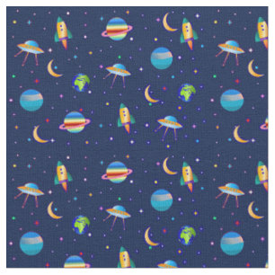 Tissu Space Ship Planet Rocket Venus Moon Stars Terre