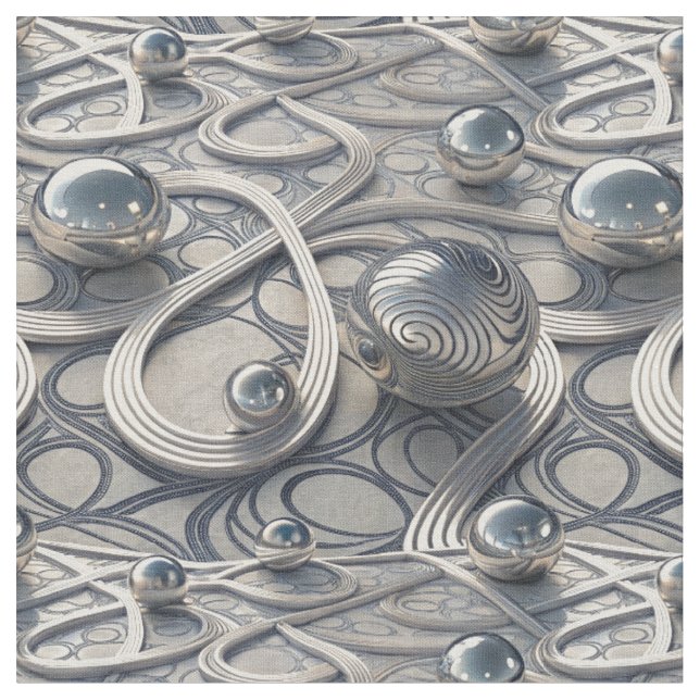 Tissu Sphères chromées 3D - Motif abstrait futuriste (Fermer)