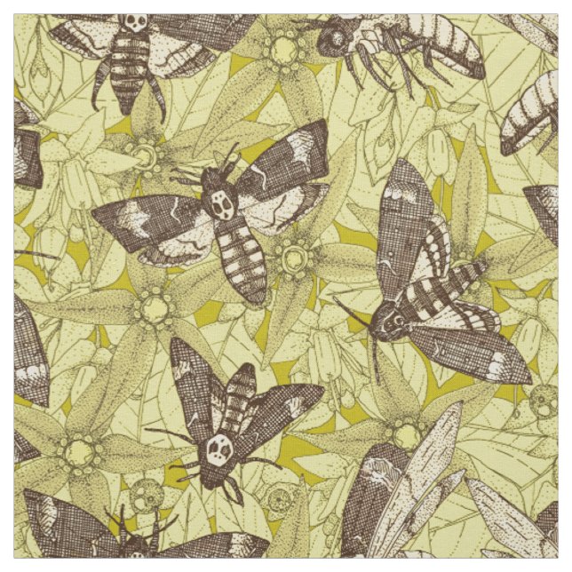 Tissu Sphinx tête de mort chartreuse (Échantillon)