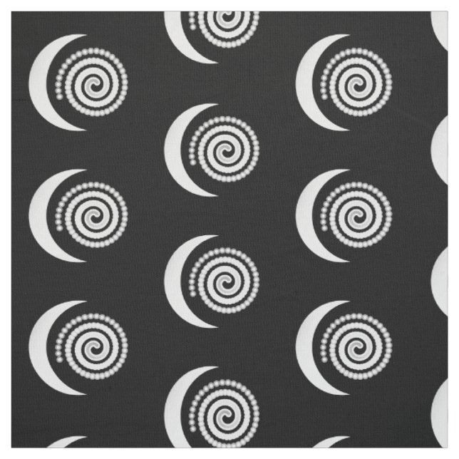 Tissu Spirale argentée de lune sur le noir (Échantillon)