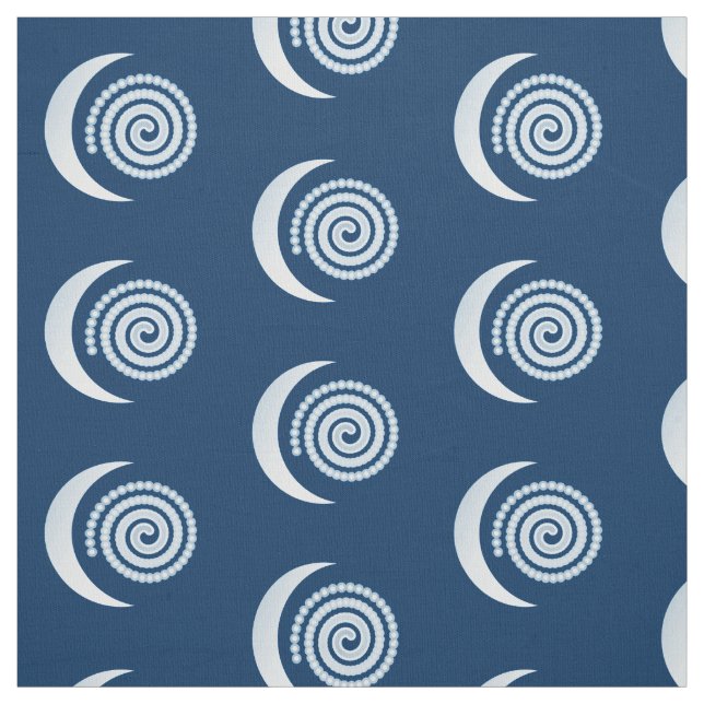 Tissu Spirale de lune d'argent sur bleu foncé (Échantillon)