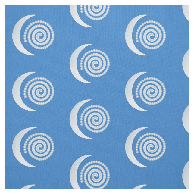 Tissu Spirale de lune d'argent sur bleu profond (Échantillon)