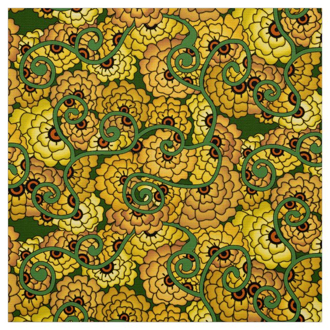 Tissu Spirales de fleurs - Jaune (Échantillon)