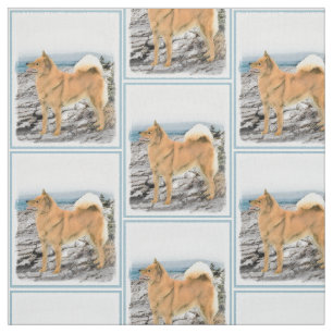 Tissu Spitz finlandais à Seashore Peinture - Chien Art