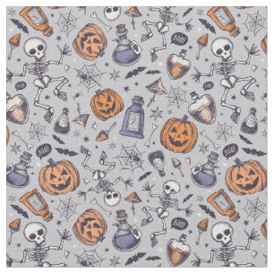 Tissu Squelette d'Halloween vintage et Motif de potions
