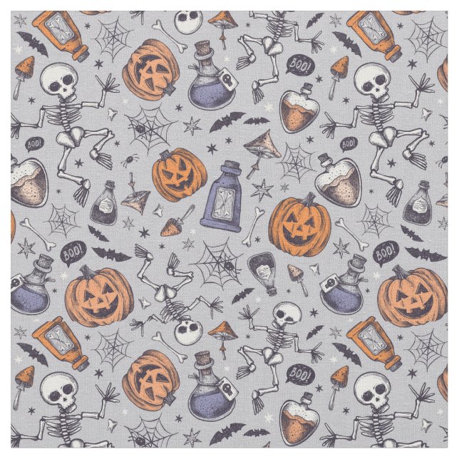Tissu Squelette d'Halloween vintage et Motif de potions (Fermer)