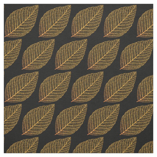 Tissu Squelette Jaune Doré Motif sur Noir (Échantillon)