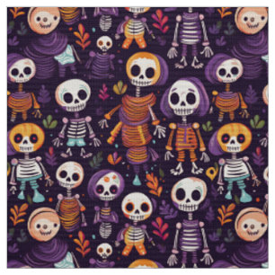Tissu Squelettes mignons et éffrayants halloween motif