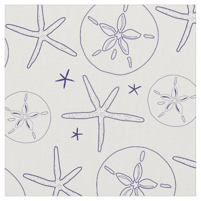Tissu Starfish, Sand Dollar Navy Blue Beach Theme Fabric (Fermer)