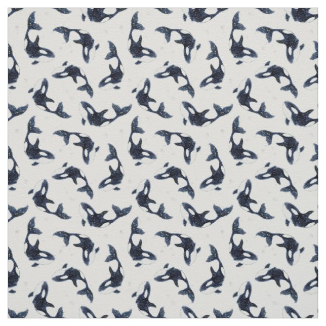Tissu Starry Ocean Orca Whales Dreamy Blue Design (Échantillon)