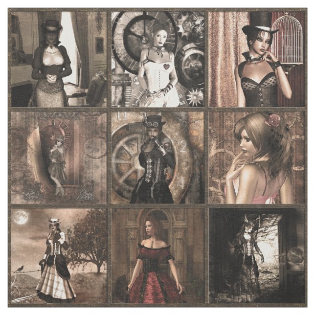 Tissu Steampunk Pinups Quilt Block Imprimer (Échantillon)