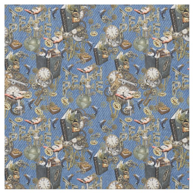 Tissu Steampunk sur Blue Denim (Fermer)