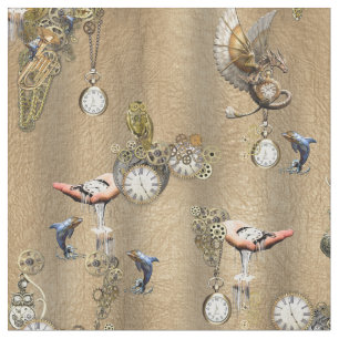 Tissu Steampunk sur tôle en cuir or