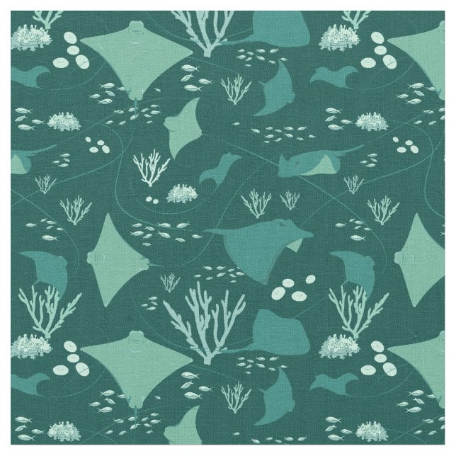 Tissu Stingray Manta Rays Motif sous-marin bleu (Fermer)