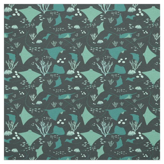 Tissu Stingrays Manta Rays Blue Ocean Motif (Échantillon)
