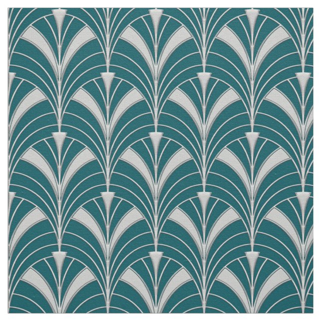 Tissu Style Art Déco turquoise et argenté (Échantillon)