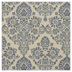 Tissu Style Bleu et Crème Motif Damas sans joint
