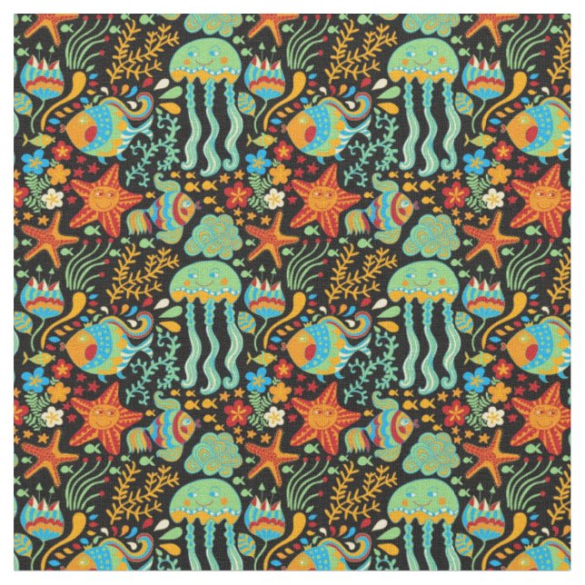 Tissu Style de dessin animé Aquatic Life (Fermer)