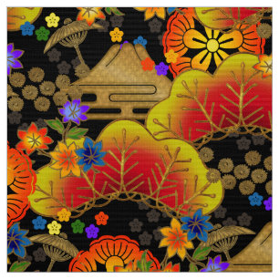 Tissu style kimono japonais motif sur noir