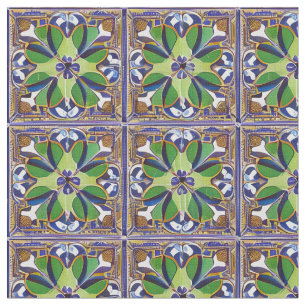 Tissu Style marocain Bleu & Carrelage Vert Motif Easy Cu
