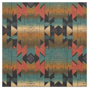 Tissu Style Sud-Ouest   Noir, Or, Aqua Ombre