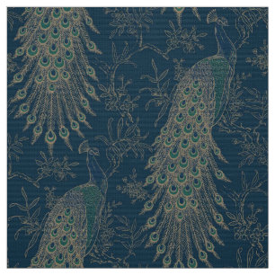 Tissu Style victorien noir Turquoise et or Peacocks
