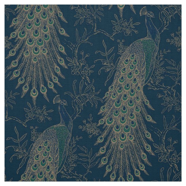 Tissu Style victorien noir Turquoise et or Peacocks (Échantillon)