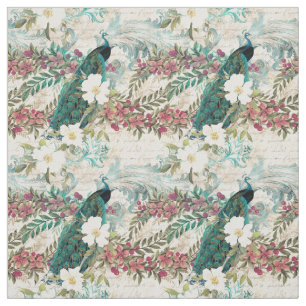 Tissu Style Vintage Pic Turquoise et flore rose