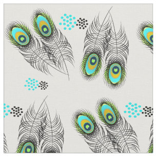 Tissu Stylish moderne Peacock Feathers and Spots Motif