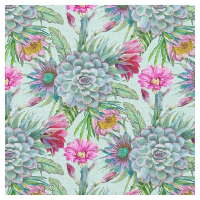 Tissu Succulents Echeveria Cactus Motif (Fermer)