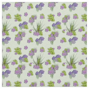 Tissu Succulents Lavande Vert Mer