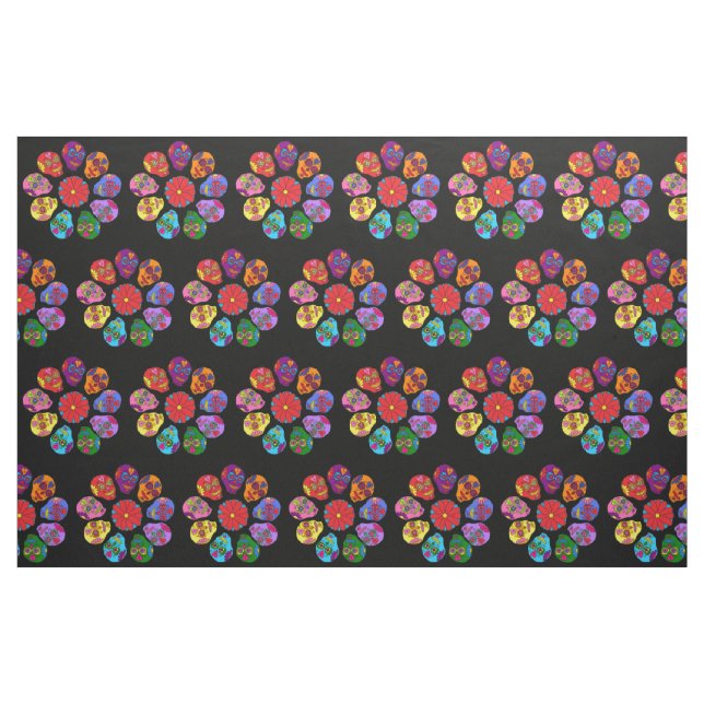 Tissu Sugar Skull Flower (Fat Quarter)